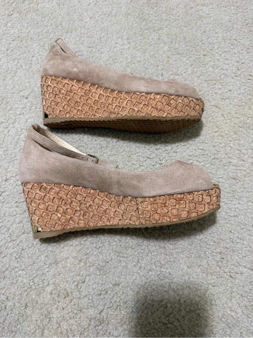 Jimmy Choo Blush Suede Peep-Toe Slingback Wedges